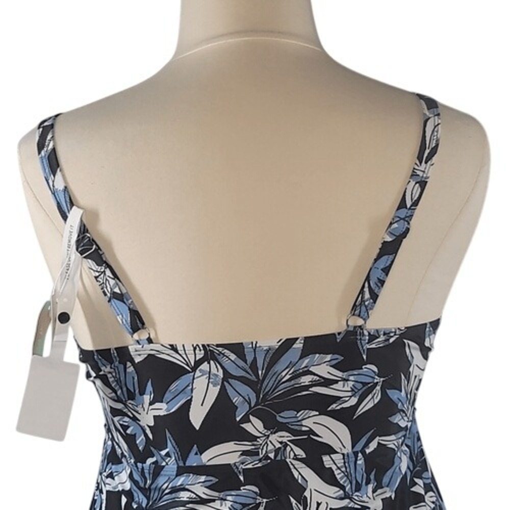 Ecupper‎ Black and Blue Leaf Print 2 Piece Tankini Swimsuit - Picture 8 of 16